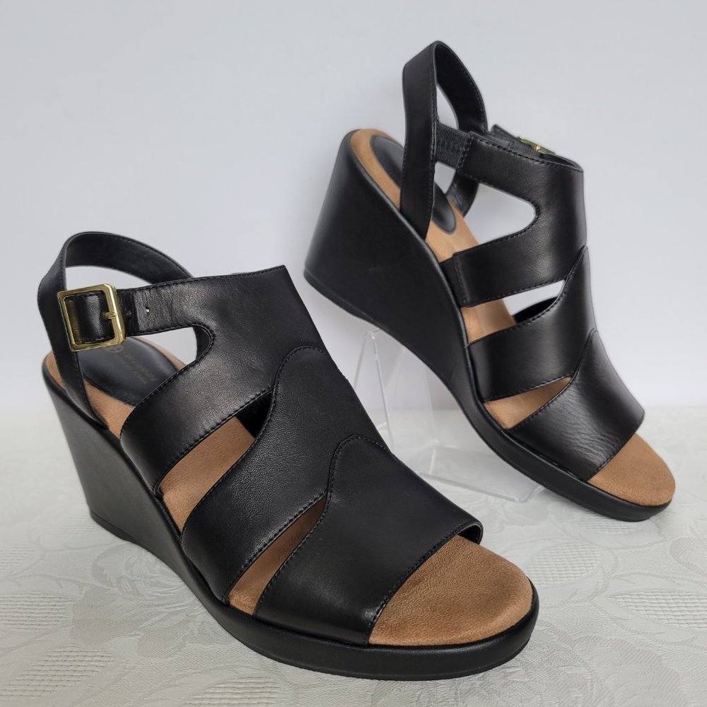 GIANI BERNINI Wirla Platform Wedge Leather Sandals- Black color-Women's Size 9M⭐